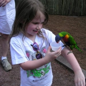 Catherine feeding a lorikeet