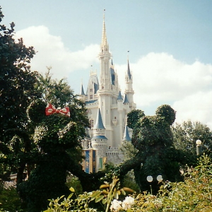 Mickey and Minnie topiary.