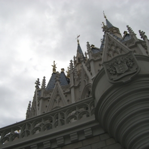 Looking up at back of castle