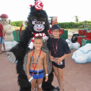 Josh and Ethan with Terk at Cataway Cay