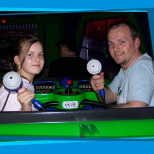 Bekki & I on Buzz lazer challenge