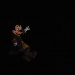 Pirate Mickey flies through the air