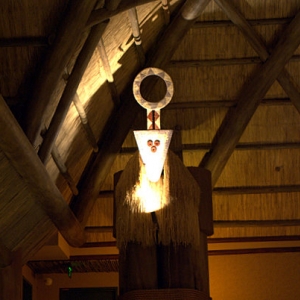 Sculpture on ceiling corner in lobby