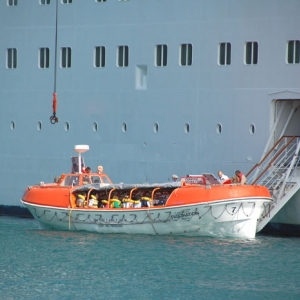 Crew doing life boat training in Nassau