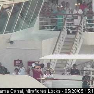 Mickey waving as Magic sails Panama Canal