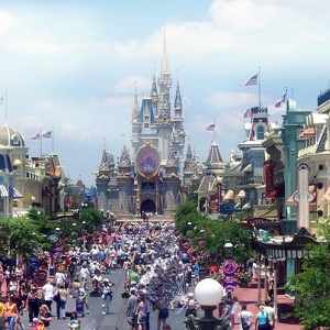 Wide shot of Main Street USA.