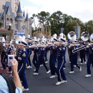 Pine Tree HS Band marching on Main Street at MK