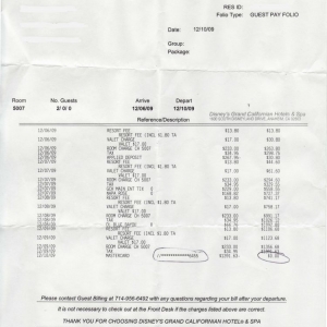 Grand Californian Hotel bill