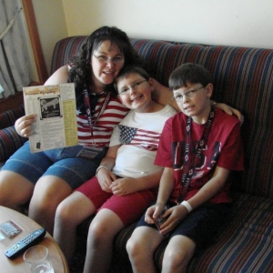 Laura,Shane and Andrew in our room.