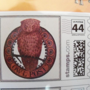 Close up of owl post stamp