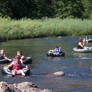 Innertube floating on river