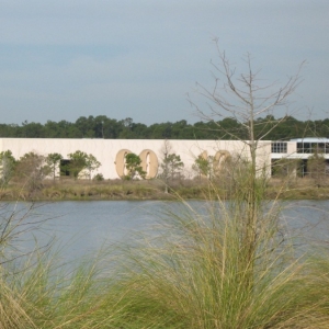 Looking across Hour Glass Lake at the all-but-forgotten Legendary Years Bui