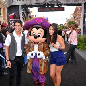 Actor Booboo Stewart, Mickey Mouse, and actress Fivel Stewart