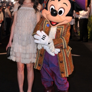 Actress Astrid Berges-Frisbey and Mickey Mouse