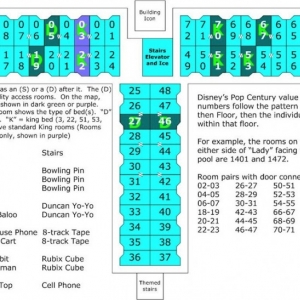 Pop Century building room layout with King bed and accessible rooms