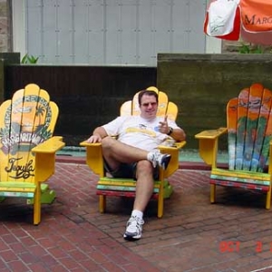 Relaxing outside of the Margaritaville Cafe