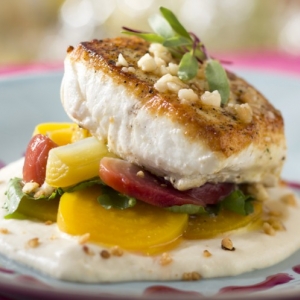 Pacific halibut with parsnip silk, roasted heirloom beets