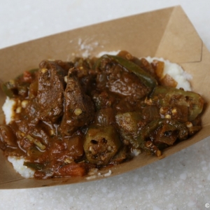 Berbere Style Beef with Onions, Jalapenos, Tomato, Okra and Pap