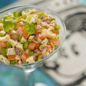 Caribbean Conch Salad with Onion, Tomato and Cilantro