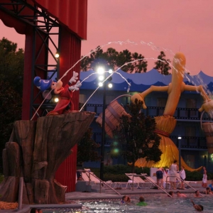 Dusk shot of the Fantasia Pool at ASMo.