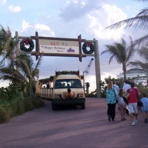 The tram at Castaway Cay