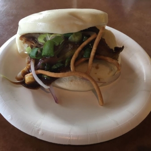 Beijing Roasted Duck Served In A Steamed Bun With Hoisin Sauce