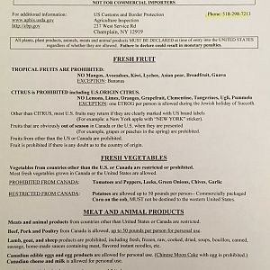 Food allowed in USA from Canada