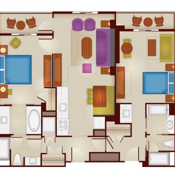 Floorplans for 2-bedroom Lockoff Villa at Disney's Riviera Resort