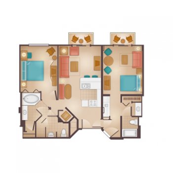 Floorplans for 2-bedroom Lockoff Villa at Disney's Beach Club Resort