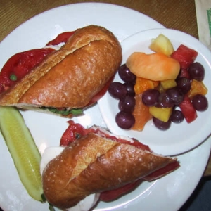 Tomato and mozzarella sandwich at Yacht Club Galley