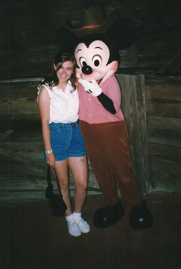 1998: I am not sure if Mickey was laughing at my bruise or my wet shirt! :(