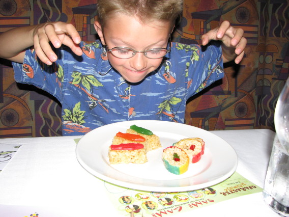 Attacking dessert sushi