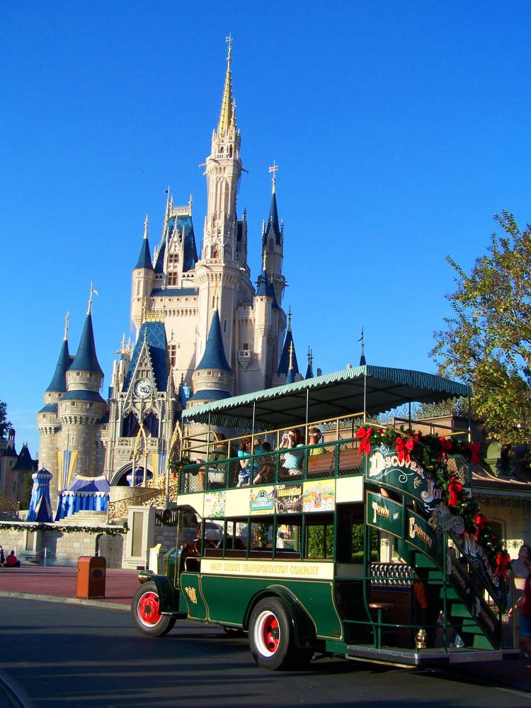 Castle and double-decker bus.