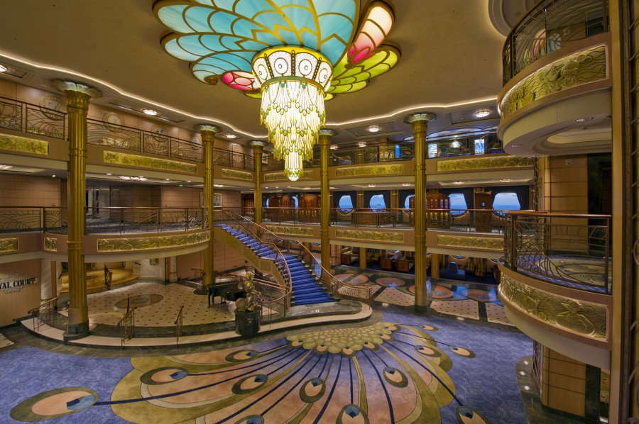 Inside of cruise ship, atrium and shoppi, Stock Video