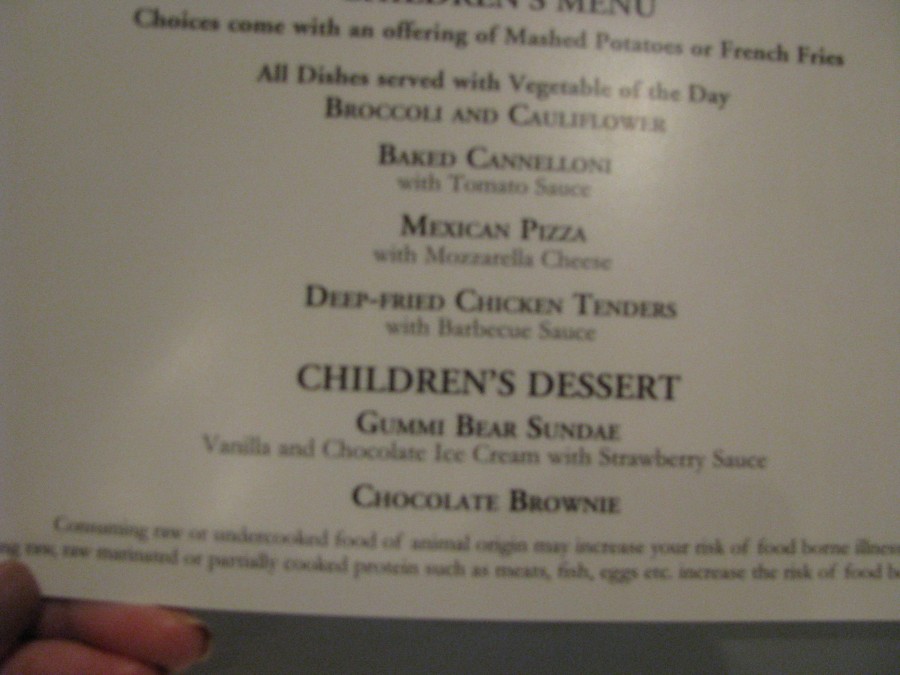 Disney Fantasy Royal Court Lunch childrens dessert Menu 1