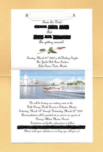 diy save the date printed inside attached w/ ribbon