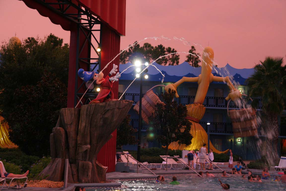 Dusk shot of the Fantasia Pool at ASMo.