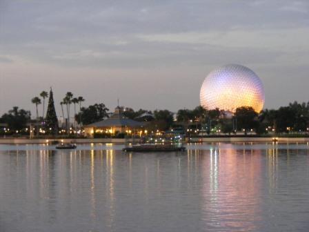 EPCOT Ball at Christmas Sunset