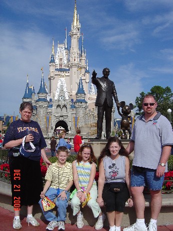 Family in front of castle