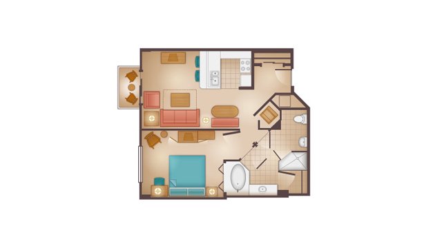 Floorplans for 1-bedroom Villa at Disney's Beach Club Resort