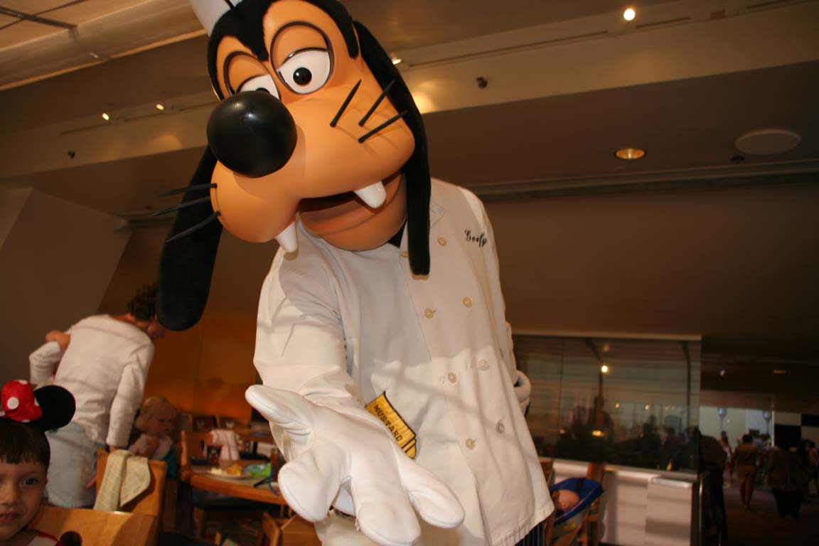 Goofy wants to shake hands.