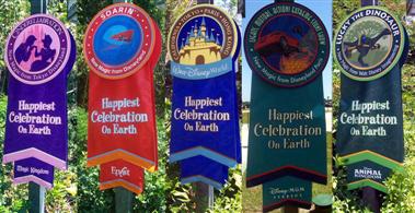 Happiest Celebration on Earth stitched banners.