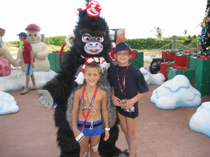 Josh and Ethan with Terk at Cataway Cay