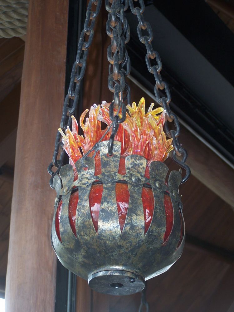 Light fixture at pool bar.