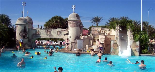 Main pool slide and ot tub