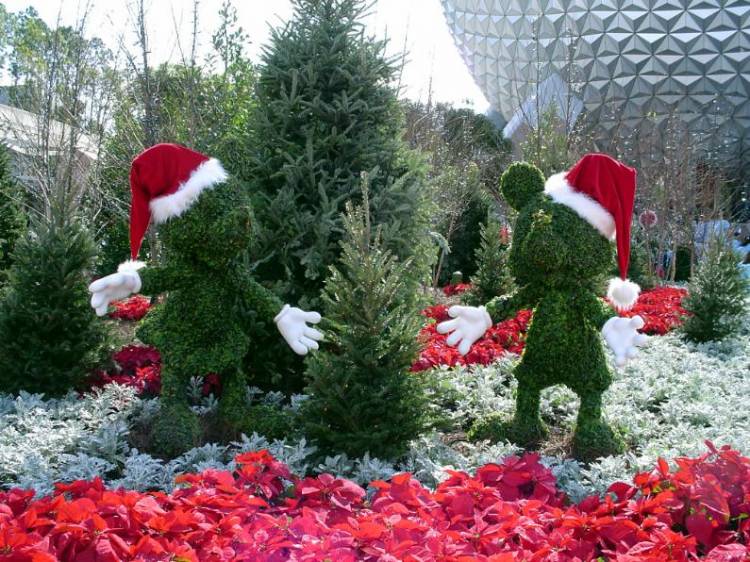 Mickey and Minnie Santa Bushes