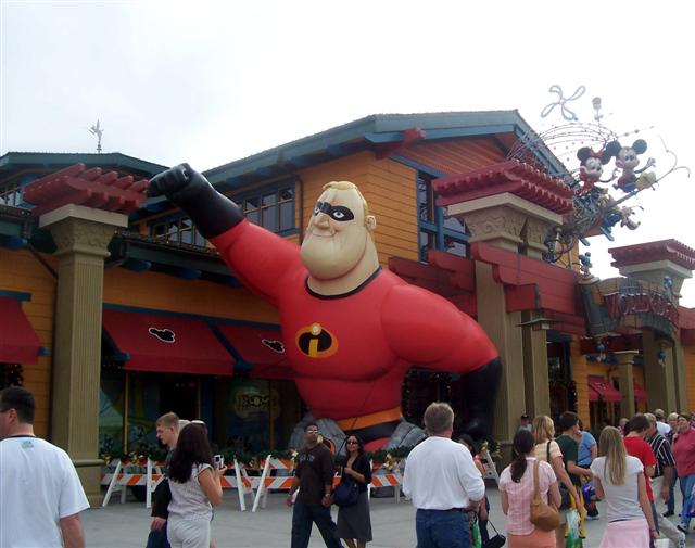 Mr. Incredible outside the WOD store.