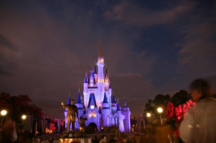Partners Statue and Castle at Night