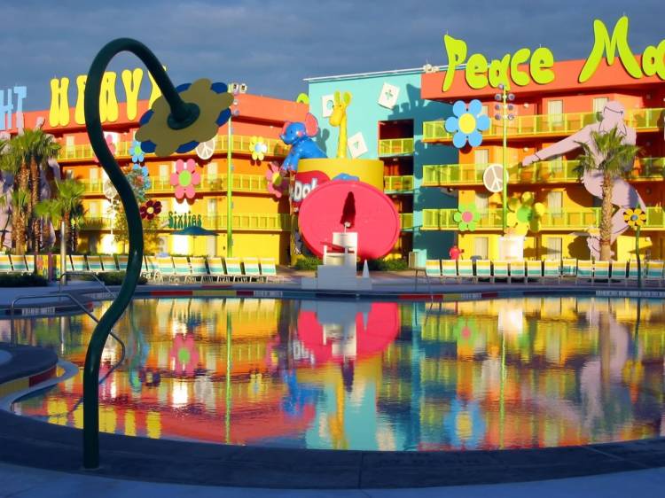Pop 60s pool at sunrise