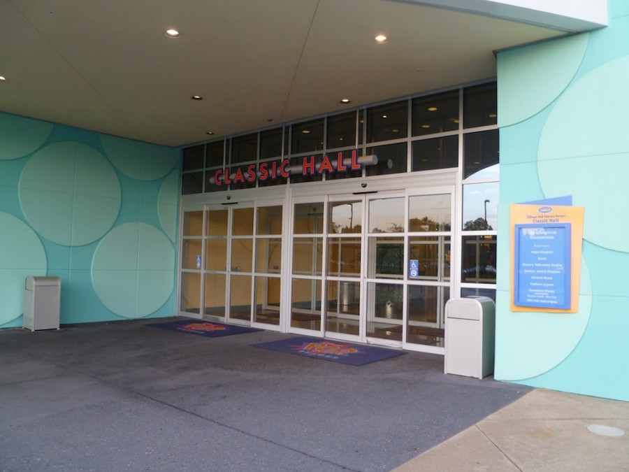 Pop Century Classic Hall entrance next to transportation, 22-Aug-2011